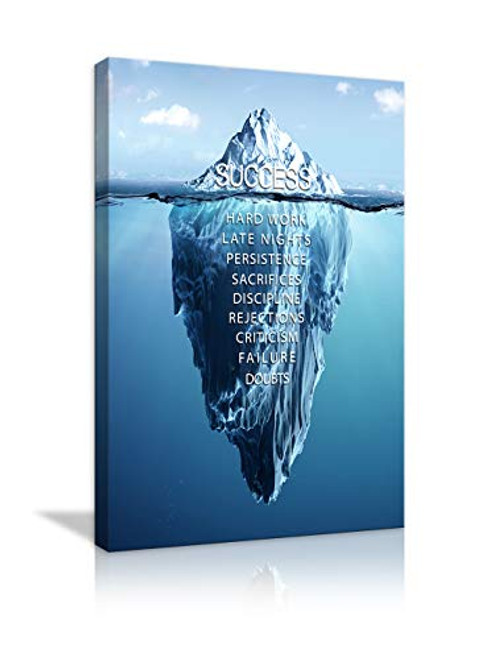 Success Inspirational Iceberg Posters Motivational Canvas Wall Art Inspiring Quotes Painting Modern Success Hard Work Posters Prints Artwork for Home Bedroom Living Room Office Framed Ready to Hang