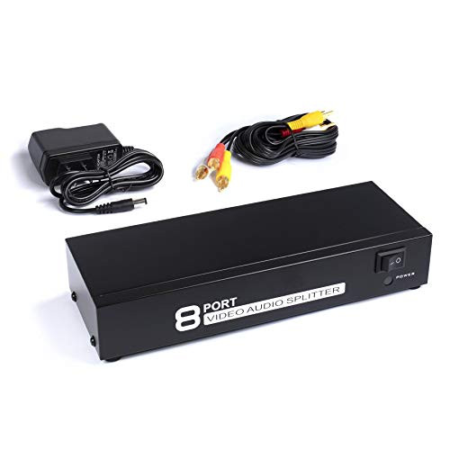 THE CIMPLE CO RCA Audio Video Splitter with Composite Cable - 8 Way AV Switch Box for TV, DVR, DVD, VCR, Gaming, Speakers, and More - 1 Input and 8 Output