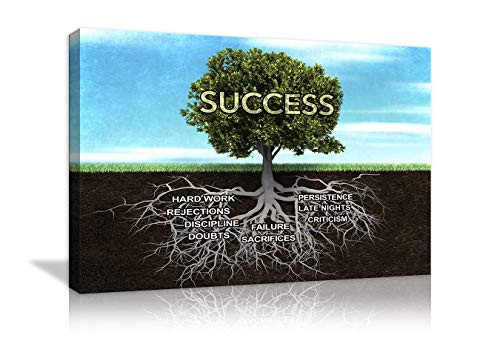 Success Tree Motivational Canvas Wall Art Inspirational Entrepreneur Quotes Poster Print Artwork Painting Picture for Living Room Bedroom Office Home Decor Framed Ready to Hang