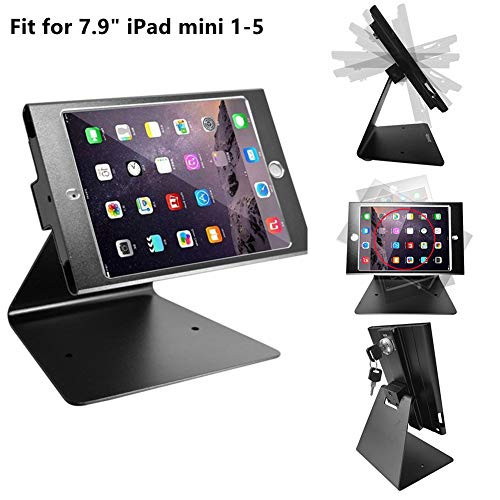 CarrieCathy iPad Desktop Anti-Theft Security Kiosk POS Stand Holder Enclosure with Lock and Key for Tablets iPad mini 1,2,3,4,5 Flip and Rotate Design, Black