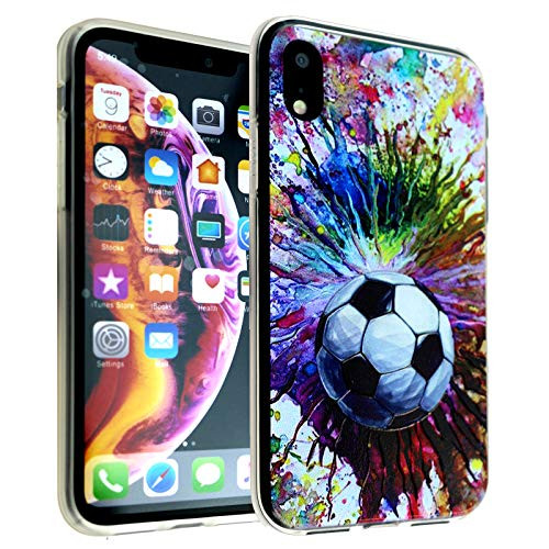 Soccer iPhone XR Case, IMAGITOUCH Soccer Ball Paint Splash Art Case Soft Touch Slim Fit Flexible TPU Bumper Case Cover with Raised Bezels for iPhone XR Case Soccer Ball Art