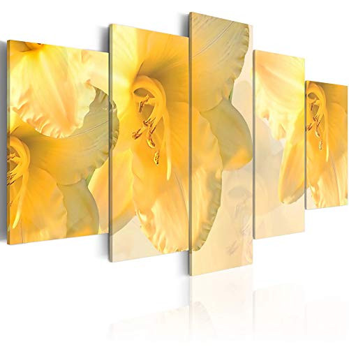 5 Piece Yellow Lily Flower Painting Abstract Floral Canvas Picture Wall Art Decor Prints Artwork for Contemporary Living Room
