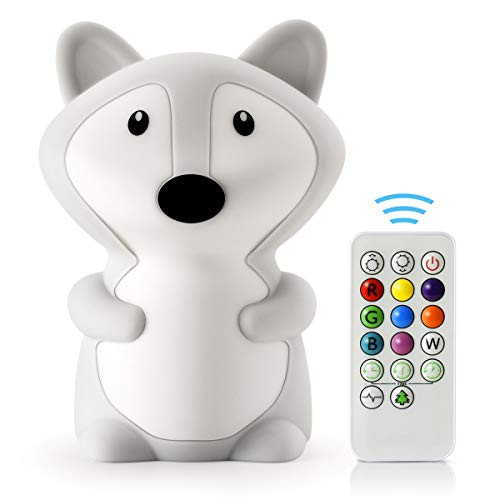 LED Nursery Night Lights for Kids -USB Rechargeable Animal Silicone Lamps with Touch Sensor and Remote Control -Portable Color Changing Glow Soft Cute Baby Infant Toddler Gift (Fox)
