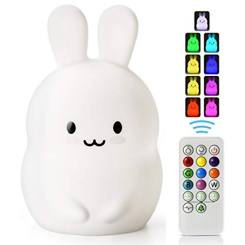 LED Nursery Night Lights for Kids -USB Rechargeable Animal Silicone Lamps with Touch Sensor and Remote Control -Portable Color Changing Glow Soft Cute Baby Infant Toddler Gift (Bunny)