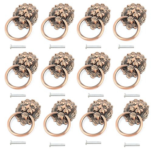 ZXHAO Lion Head Pull Handle Knobs for Kitchen Cabinet Cupboard Dresser Door with Drawer Ring 12pcs (Copper Tone)