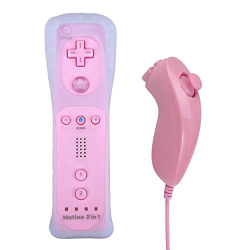 Poulep Gesture Controller and Nunchuck Joystick for Wii Wii U Gamepad Console with Motion Plus (Pink)