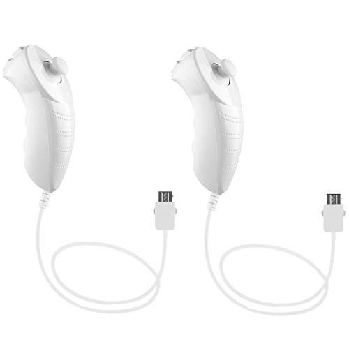 Poulep 2 Packs Nunchuck Nunchuk Controllers Jostick for Wii Wii U Console - White and White