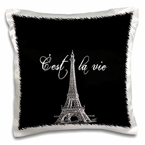 3D Rose French Black and White Eiffel Tower Pillow Case, 16" x 16"