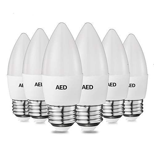 AED LED Candelabra Light Bulbs, E26 Medium Screw Base, 40-50W Equivalent, 2700K Warm White, 400 Lumens, Non-dimmable, LED Decorative Candle Light Bulbs for Chandelier and Ceiling Fan, 6Packs