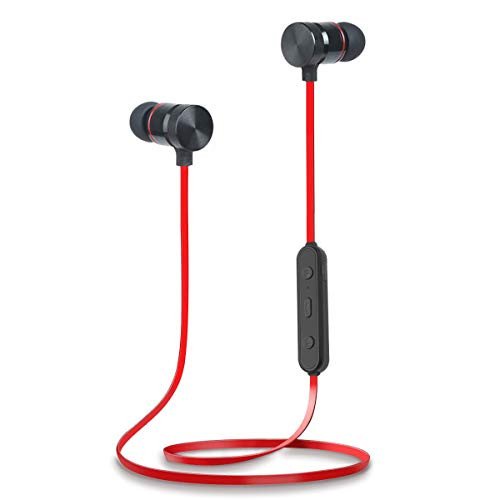 Bluetooth Headphones Wireless Sports Earbuds Sweatproof Headset Magnetic attraction Stereo Earphones for Running Workout Gym Noise Cancelling Proshine(Red)