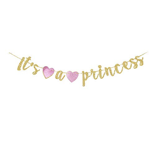 It's a Princess Banner, Gold Gliter Paper Sign Decorations for Baby Shower Party, It's a Girl Party Decors, Gender Reveal Party Backdrops