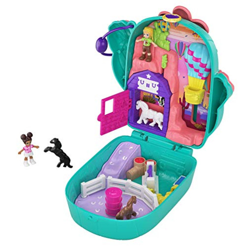 Polly Pocket Pocket World Cactus Cowgirl Ranch Compact with Fun Reveals, Micro Polly and Shani Dolls, 2 Horse Figures and Sticker Sheet; for Ages 4 and Up