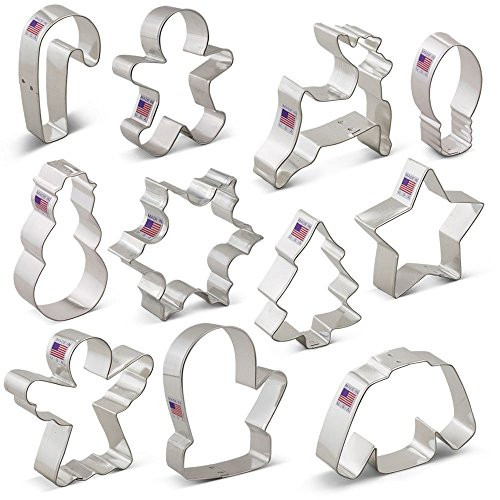 Christmas Cookie Cutter Set - 11 Piece - Holiday Shapes Include: Snowflake, Christmas Tree, Candy Cane, Reindeer and More - Ann Clark Cookie Cutters - US Tin Plated Steel Christmas Cookie Cutter Set - 11 Piece - Holiday Shapes Include: Snowflake, Christmas Tree, Candy Cane, Reindeer and More - Ann Clark Cookie Cutters - US Tin Plated Steel