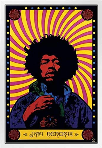 Pyramid America Jimi Hendrix Psychedelic Music White Wood Framed Poster 14x20