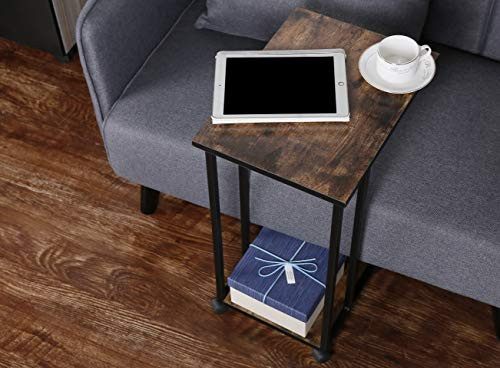 JJS Side End C Table for Sofa, Living Room Couch Table Snack Table That Slide Under for Small Spaces, Rustic Brown
