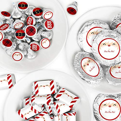 Big Dot of Happiness Jolly Santa Claus - Mini Candy Bar Wrappers, Round Candy Stickers and Circle Stickers - Christmas Party Candy Favor Sticker Kit - 304 Pieces