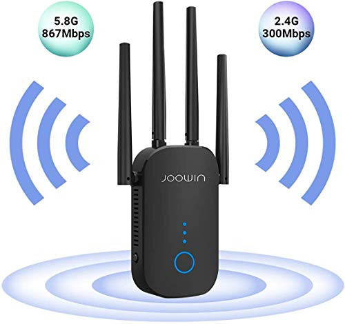 JOOWIN WiFi Extender - 1200Mbps WiFi Signal Booster WiFi Range Extender, 2.4 & 5GHz Dual Band with 4 External Antennas Wireless Repeater,Simple Setup Internet Booster (Only Support Repeater Mode)