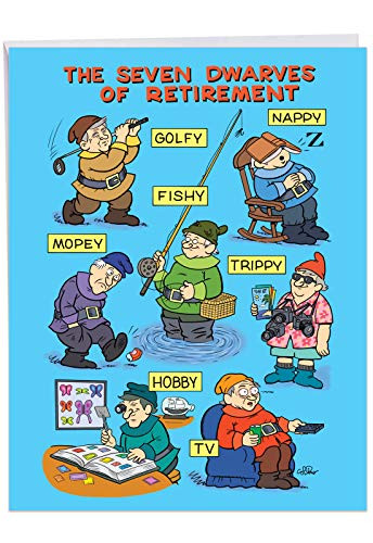 NobleWorks - Seven Dwarves of Retirement - Farewell Retirement Card from Family, Coworkers - Big Card with Envelope (8.5 x 11 Inch) J7246RTG-US