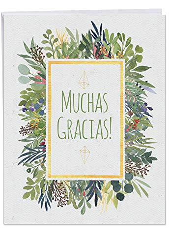Muchas Gracias Thank You - Big Mexican Appreciation Card with Envelope (Extra Large 8.5 x 11 Inch) - Floral Gratitude Greeting Notecard for Spanish Speaking Friend - Thanks Stationery J6649TYG-SL
