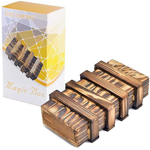 KAILIMENG Puzzle Box, Magic Secret Puzzle Box with 2 Hidden Compartments Drawers Coin Money Gift Box - Brain Teaser Trick Box 3D Wooden Puzzle Box for Kids and Adults