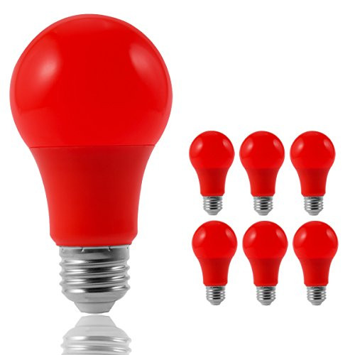 JandCase LED Red Light Bulbs, 40W Equivalent, A19 Light Bulbs with Medium Base, 6 Pack