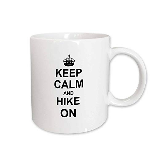 3dRose mug_157733_1 Keep Calm and Hike on Carry on Hiking Rambling Hiker Gifts Black Fun Funny Humor Humorous Ceramic Mug, 11-Ounce
