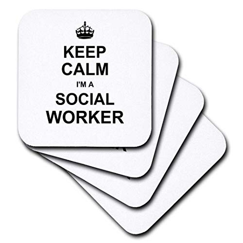 3dRose CST_194473_1 Keep Calm Im a Social Worker Job Pride Funny Profession Work Gift Soft Coasters, Set of 4