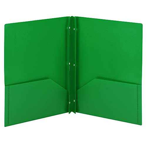 Smead Poly Two-Pocket Folder, Three-Hole Punch Prong Fasteners, Letter Size, Green, 3 per Pack (87732)