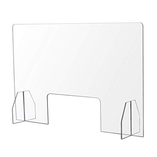 Protective Sneeze Guard for Counter and Desk - Freestanding Clear Acrylic Shield for Business and Customer Safety, Portable Plexiglass Barrier, Food Screen (24''x16'')