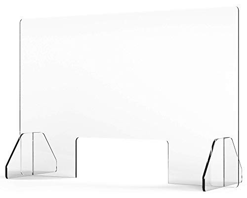 Sneeze Guard for Counter and Desk - Freestanding Clear Acrylic Shield for Business and Customer Safety, Portable Plexiglass Barrier, Food Screen, Pass Through Transaction Window (30"x24")
