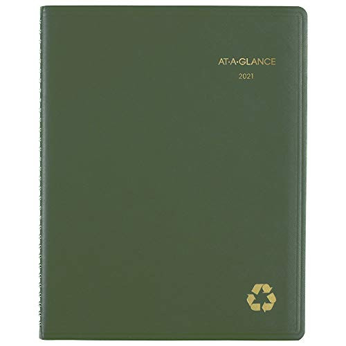 2021 Weekly & Monthly Appointment Book & Planner by AT-A-GLANCE, 8-1/4" x 11", Large, Recycled, Green (70950G6021)
