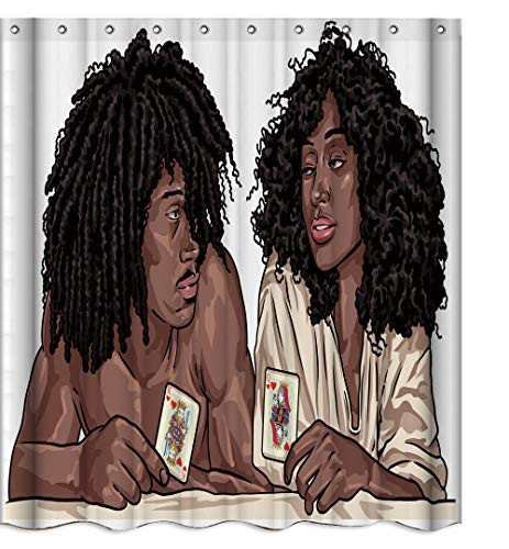 American Couple Black Hair Lover Fabric Shower Curtain Sets Bathroom Decor with Hooks Waterproof Washable 71 x 71 inches Black Brown White