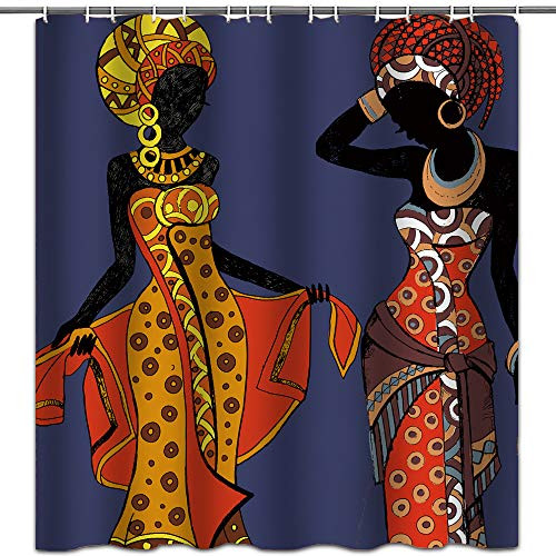 hipaopao African Woman Shower Curtain Afro Safari Animal Wildlife Theme Fabric Shower Curtain Sets Bathroom Decor with Hooks Waterproof Washable 72 x 72 inches Yellow Brown Black