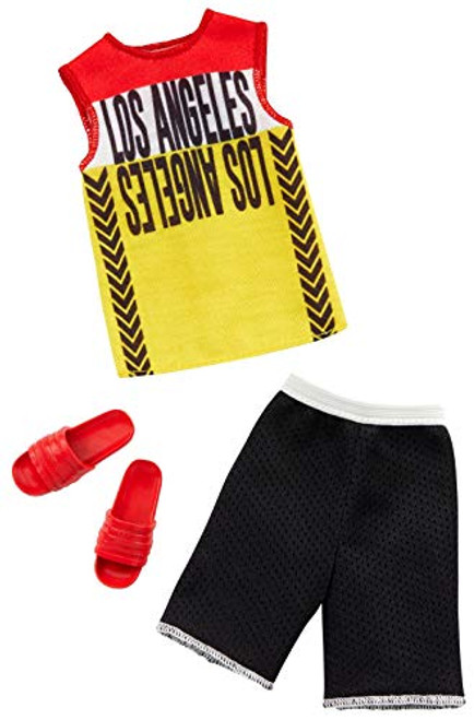 Barbie Clothes: 1 Outfit for Ken Doll Includes Los Angeles Tank, Black Shorts and Red Sandals, Gift for 3 to 8 Year Olds Barbie Clothes: 1 Outfit for Ken Doll Includes Los Angeles Tank, Black Shorts and Red Sandals, Gift for 3 to 8 Year Olds