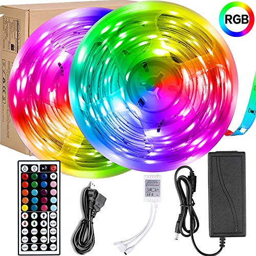 Led Strip Lights,UMICKOO LED Lights 32.8ft 10m Color Changing with SMD 5050 RGB 300 LEDs Light Strips and 44 Keys IR Remote 12V Power Supply for Home, Bedroom, Kitchen, Christmas