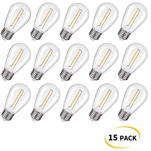 KGC Plastic S14 Replacement LED Edison Bulbs UL Listed -1W Equivalent to 10W, Non-Dimmable 2200K, No Glass Shatterproof & Waterproof Plastic Bulbs, E26 Base Vintage LED Edison Filament Bulb (15 Pack)