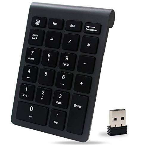 KGK Wireless Number Keypad, 2.4G Portable Mini USB Numeric Pad 22 Keys Financial Accounting Keyboard Extensions for Laptop, PC, Desktop, Surface Pro, Notebook