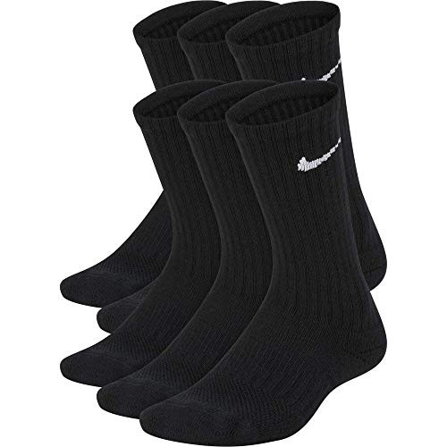Nike Kids' Everyday Cushion Crew Socks (6 Pairs), Black/White, Small