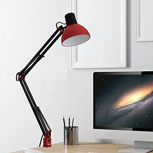 ToJane Table Lamps for Living Room/Bedroom,Architect Swing Arm Clip on Desk Lamp,2 Clamp Mounts,Black(bulb sold separate) (Red)