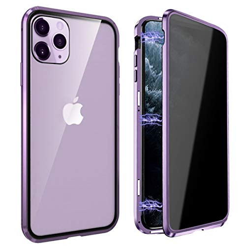 KMAMBAG Magnetic Case for iPhone XR, Anti Peep Magnetic Adsorption Double-Sided Privacy Screen Protector Clear Back Metal Bumper Antipeep Cases Anti Peeping 2 Sided Cover for iPhone xr-Purple