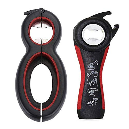 All in One Bottle Opener, Can, Soda, and Jar Bottle Openers, Twist Off Lid  Jar Opener for Elderly, Women, Children, Seniors, Hand Weakness, Arthritis, 2 pack 6-in-1 and 5-in-1 Multi Kitchen Kits
