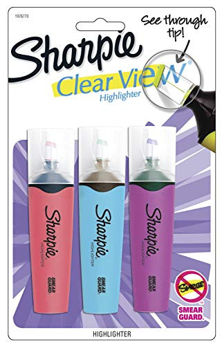 Sharpie Clear View Highlighters, Chisel Tip, Assorted Fluorescent, 3 Pack (1976770)