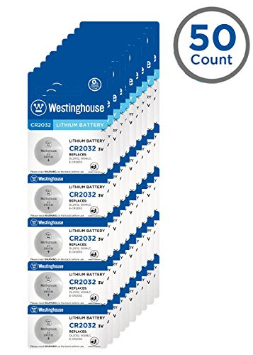Westinghouse CR Lithium Button Cell, Button Battery, Remote Battery, Remote Battery Cells (CR2032, 50 Counts)