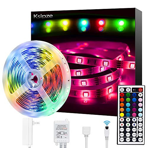 Ksipze LED Strip Lights 16.4ft RGB Color Changing 5050 Flexible Strip Lights with 44 Keys Remote Controller and 12V Power Supply LED Lights for Bedroom TV Home Lighting Room Decoration