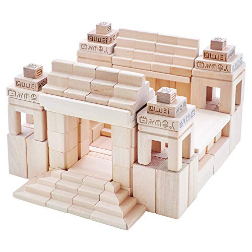 Solid Wooden building blocks for toddlers - kids blocks to spark creativity, imagination. 130 building blocks each wood block is made out natural Linden with hands. Invest in your children age 3-7