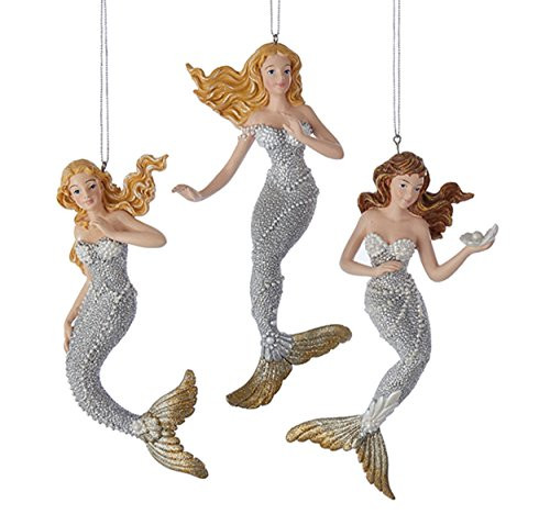 Kurt Adler Silver/Gold Under The Sea Mermaid Ornament 3A