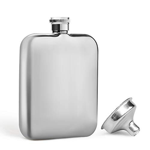 KWANITHINK Flasks for Liquor for Men, Stainless Steel Hip Flask with Funnel, Whiskey Flask 6 oz (Silver)
