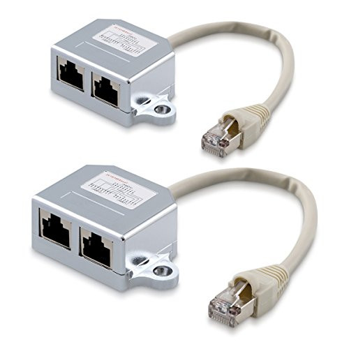 kwmobile 2X Network Cable Splitter - 2 to 1 Network Adapter RJ45 Female to 2 Female Port Cat5 / Cat6 LAN Ethernet Socket Splitter Connector Adapter