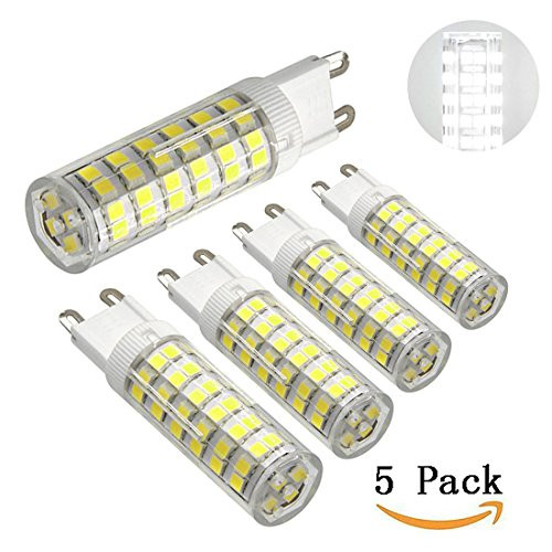 G9 Ceramic Base LED Light Bulbs, 6W (60W Halogen Equivalent), 500LM, Daylight White (6000K), G9 Base, G9 Bulbs for Home Lighting, 5-Pack