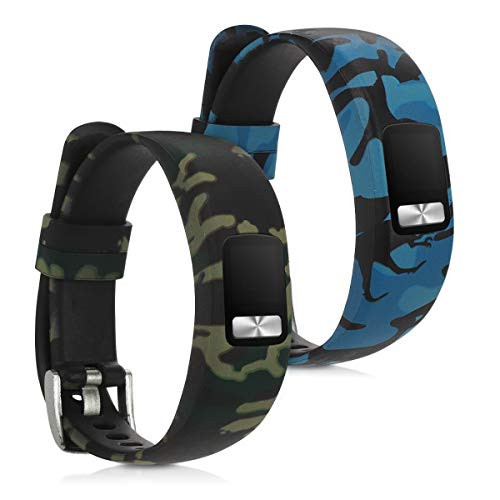 kwmobile Silicone Watch Strap Compatible with Garmin Vivofit 4-2X Band - Camouflage Black/Light Green/Dark Green